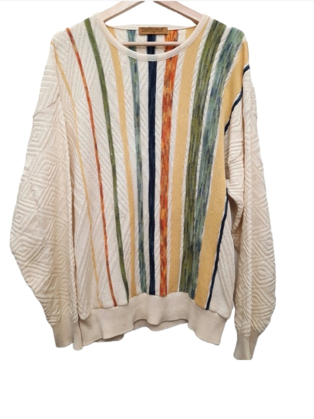 Cotton-Craft Cream Multicolor Striped Crewneck Sweater